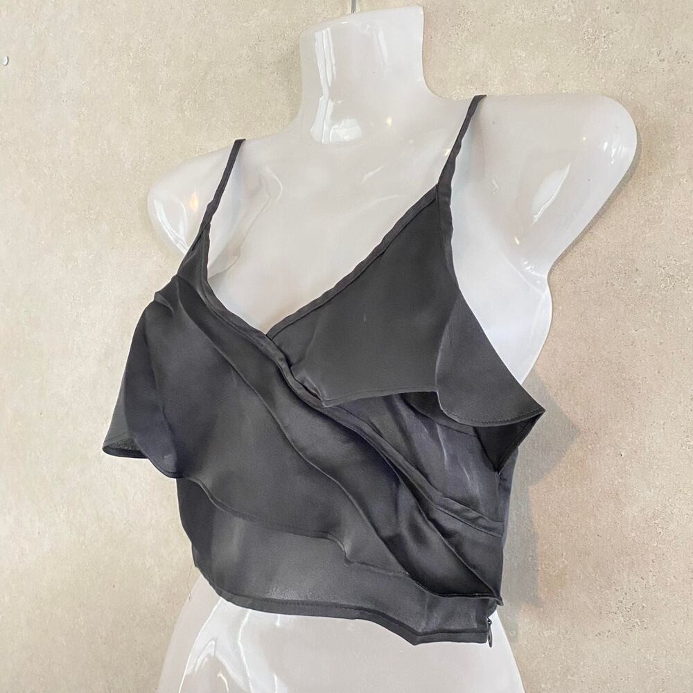 Rehab Ruffle Detail Adjustable‎ Spaghetti Straps Top for Women,Black, Medium